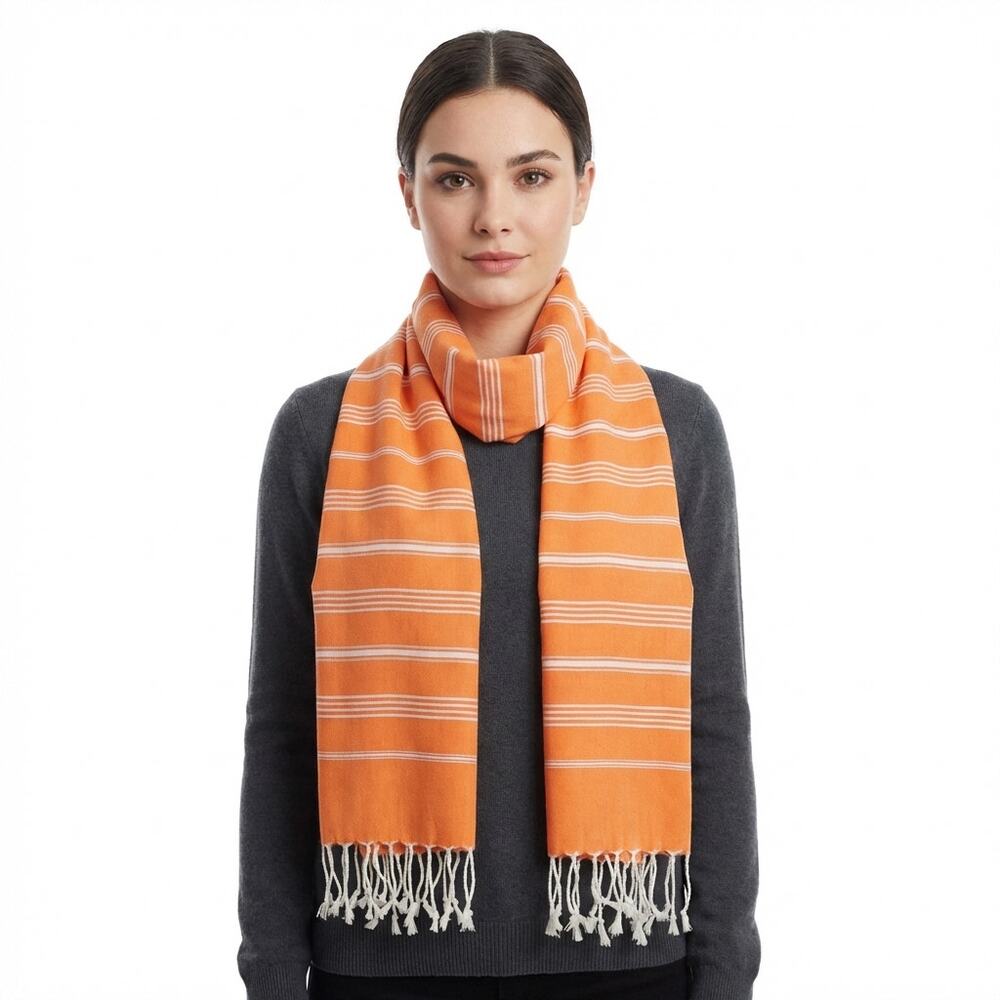 Orange Striped Tassel Scarf – Soft & Stylish Everyday Accessory